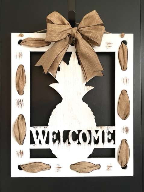 Rectangle Frame "Welcome" Pineapple with Holes for Ribbon 17"x20"